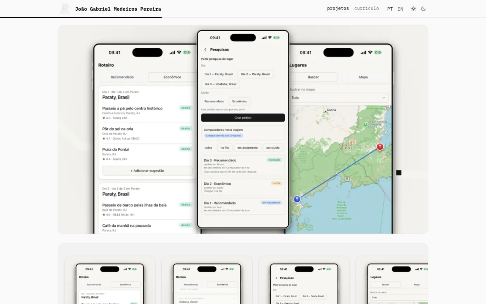 Página de um projeto de app com a capa em aparelhos e o carrossel de telas logo abaixo.